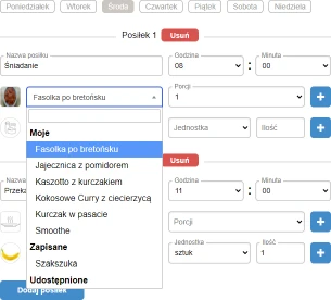 Wygląd formularza do tworzenia własnego planu - PrzepisDiety